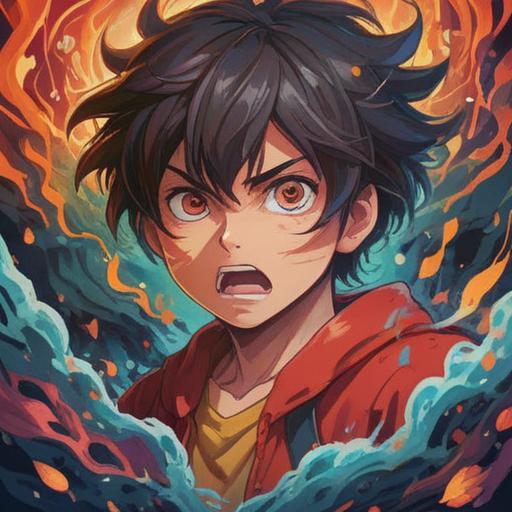 A symbolic representation of anger as a powerful spiritual signal, vibrant colors, dynamic energy, abstract forms expressing emotions, a contrasting blend of light and dark, ethereal elements surrounding the figure, uplifting aura, spiritual growth symbolism, detailed texture, 4k