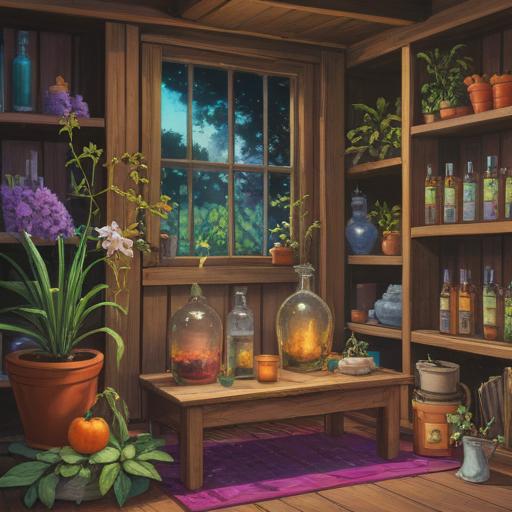 A serene still life arrangement of essential oils, soothing colors, gentle light, aromatic herbs and flowers, a peaceful environment, warm wooden table, calming candles, soft focus, tranquil atmosphere, inviting scents, 4k