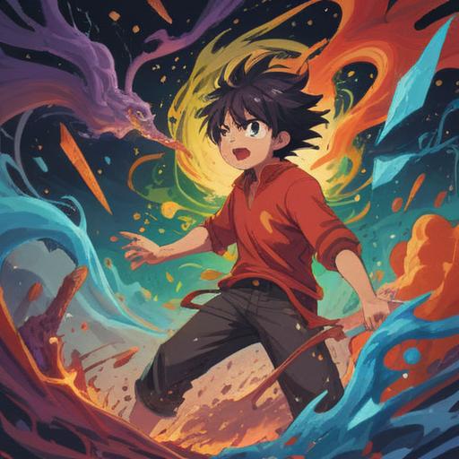 A vibrant and dynamic illustration of a person unleashing their anger through creative expression, vivid colors, abstract shapes representing emotions, energetic brush strokes, a chaotic yet beautiful art studio setting, contrasting light and shadow, a sense of liberation and intensity, 4k