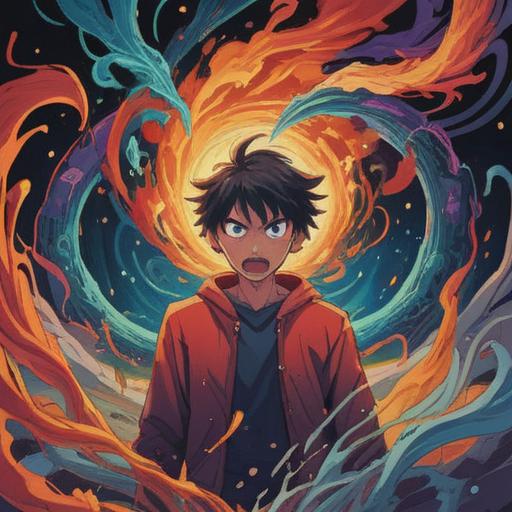 A surreal illustration representing the spiritual meaning of anger and headaches, swirling energy patterns, vibrant colors symbolizing emotional turmoil, an abstract figure expressing frustration, mystical elements intertwining with the mind, ethereal light illuminating the scene, deep shadows conveying inner conflict, a fusion of chaos and serenity, 4k