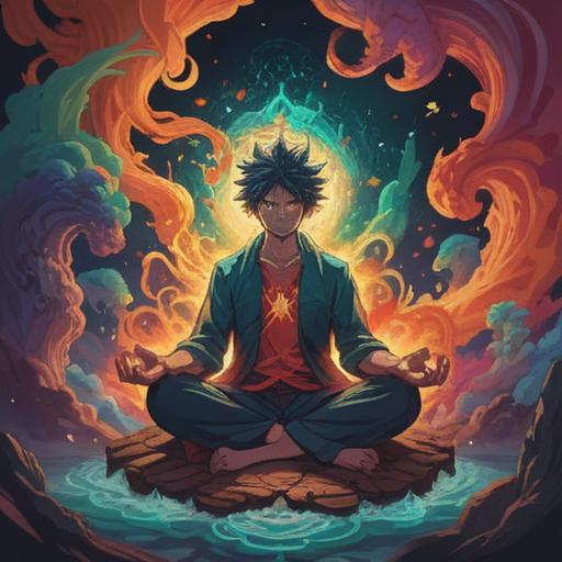 A spiritual illustration representing the positive signs of anger, vibrant colors, abstract representation of emotions, a figure in meditation surrounded by swirling energy, light beams breaking through darkness, serene atmosphere, symbolic elements of transformation and growth, 4k