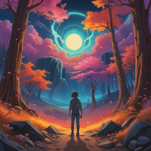 A serene landscape depicting the transformation of anger into positive energy, vibrant colors, abstract representations of emotions, a glowing aura symbolizing spiritual growth, gentle waves in the background representing calmness, ethereal symbols of enlightenment, harmonious balance between chaos and tranquility, 4k