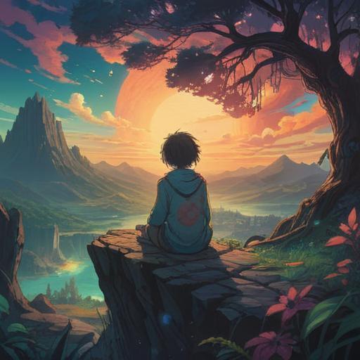 A symbolic representation of constant reprimand, a shadowed figure sitting alone in a serene, ethereal landscape, surrounded by swirling energies representing frustration and negativity, gentle light breaking through dark clouds, vibrant colors contrasting with muted tones, a reflective posture conveying sadness and introspection, mystical elements like floating orbs and wisps of light, depicting the spiritual journey of overcoming challenges, 4k