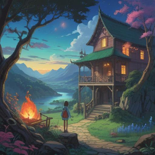 A serene and ethereal landscape, vibrant colors, calming energy, a figure expressing anger in a peaceful setting, spiritual symbols in the foreground, contrasting emotions of anger and tranquility, butterflies representing transformation, flowing water reflecting light, harmonious atmosphere, 4k