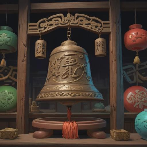 A detailed illustration of a traditional Japanese clay bell, known as