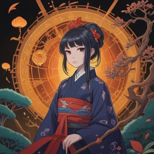 A mystical representation of a tsuchigumo, spiritual essence, intricate web patterns, nature-infused elements, ancient Japanese folklore, surrounded by ethereal light, embodying transformation and protection, enchanting forest setting, detailed texture, rich symbolism, captivating atmosphere