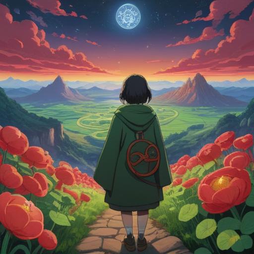 A serene landscape depicting a person surrounded by symbols of good fortune, such as a four-leaf clover, a horseshoe, and a wishbone, bright sunlight shining down, vibrant colors, lush green grass, a gentle breeze, hopeful expressions on the person's face, a clear blue sky, 4k