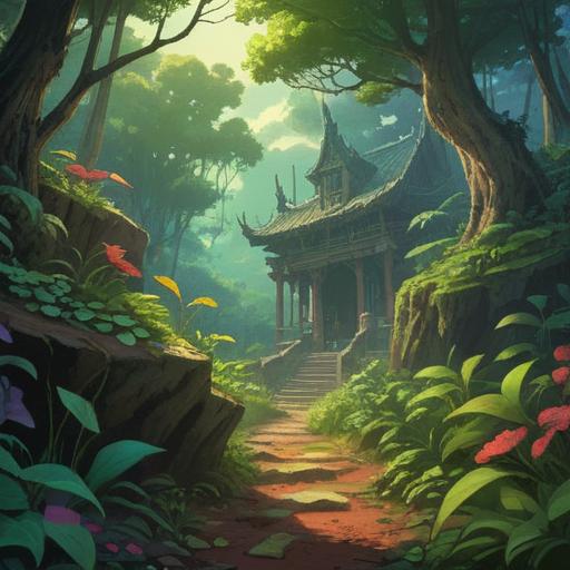 A serene landscape with rich, dark soil, vibrant green plants growing abundantly, gentle sunlight filtering through the leaves, a peaceful atmosphere, soft earth tones, elements of nature symbolizing spirituality, a person meditating nearby, an aura of positivity and tranquility, connected to the earth, 4k