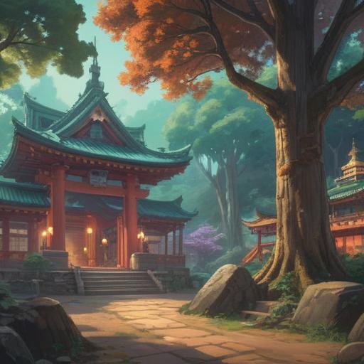 A serene scene at Togakushi Shrine, ethereal light filtering through ancient trees, mystical symbols in the air, pilgrims observing the spiritual signs, a tranquil atmosphere, detailed architectural elements of the shrine, rich natural surroundings, a sense of reverence and connection, 4k