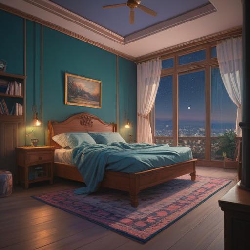 A serene and tranquil scene depicting the concept of waking up in the middle of the night, soft ethereal light illuminating a peaceful bedroom, a person sitting on the edge of the bed with a contemplative expression, surrounded by dreamlike elements such as floating orbs of light and subtle spiritual symbols, conveying a deep sense of awakening and enlightenment, harmonious atmosphere, gentle colors, 4k