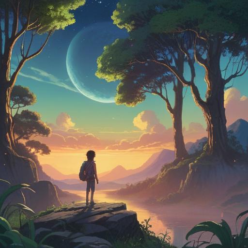 A serene and mystical scene depicting a person experiencing a lucid moment in the early morning light, surrounded by ethereal landscapes, soft glow illuminating their face, symbols of spiritual awakening in the air, tranquil expressions, peaceful nature elements, connotations of enlightenment and mindfulness, 4k