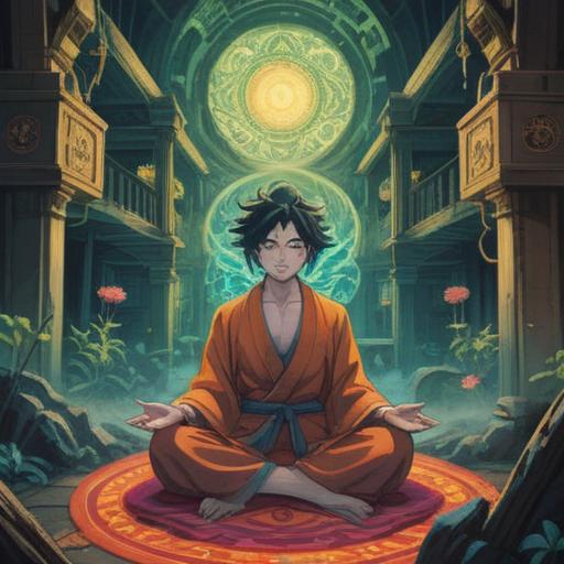 A mystic illustration depicting the signs of spiritual warnings when feeling jealousy, ethereal atmosphere, subtle energy patterns in the background, a figure meditating with open palms, glowing symbols of protection and awareness around, serene facial expression, nature elements intertwined with spiritual motifs, soft light filtering through leaves, inviting tranquility, 4k