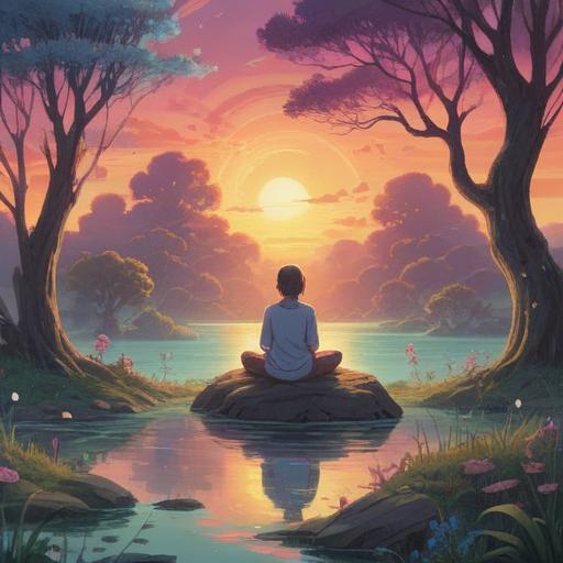 A serene and ethereal landscape, soft pastel colors, gentle swirls of energy, a figure meditating in a tranquil setting, surrounded by glowing orbs of light, symbols of intuition and awareness, nature elements representing grounding, calming atmosphere, interconnectedness of body and spirit, 4k