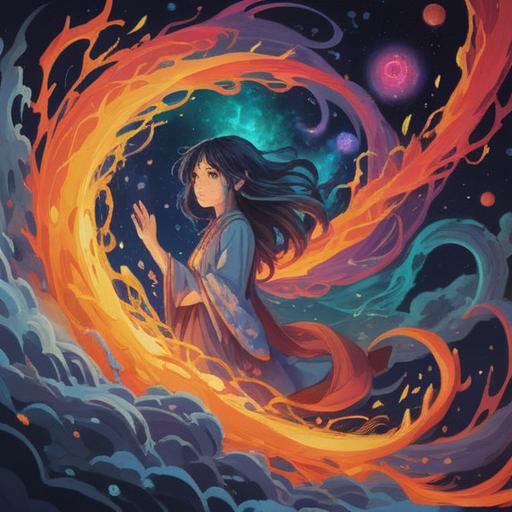 A surreal illustration depicting the spiritual meaning of feeling nauseous, ethereal presence, swirling energy around a figure, representation of inner turmoil, mystical symbols in the background, vibrant colors, dreamlike atmosphere, connection between mind and body, symbolism of transformation, 4k