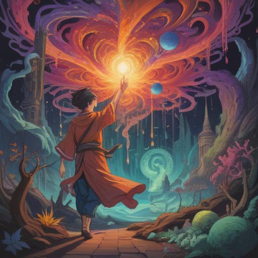 A surreal illustration depicting the spiritual meaning behind feeling nauseous, vibrant colors, swirling energy patterns, ethereal atmosphere, enlightenment through discomfort, transformative experience, mystical symbols of growth, harmonious elements representing balance, 4k