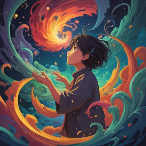 A surreal illustration depicting a person experiencing a tangible sensation of nausea, vibrant colors swirling around them, abstract shapes representing spiritual signs, an ethereal atmosphere, hints of guidance in the background, a sense of urgency and introspection, intricate details highlighting emotional turmoil, 4k