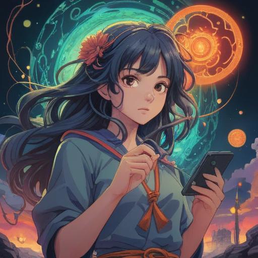 A serene and mystical scene, a person receiving a phone call, ethereal wisps of energy surrounding them, subtle symbols of spiritual significance in the background, soft glowing light, nature elements merging with technology, tranquility and awareness, inviting aura, 4k