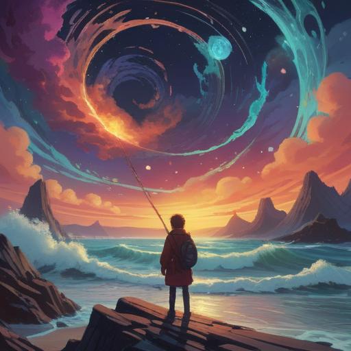 A mysterious cosmic scene, celestial waves emitting from a glowing antenna, ethereal symbols floating in the air, vibrant colors representing spiritual energy, a tranquil forest background, figures meditating surrounded by shimmering light, signs of electromagnetic interference visible in the atmosphere, conveying a sense of alertness and awareness, 4k