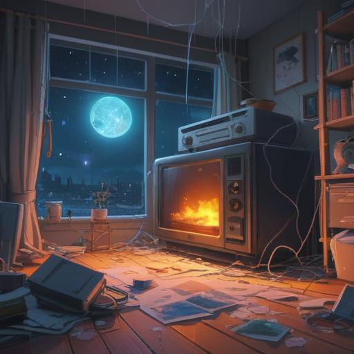 A mystical scene depicting a broken microwave, surrounded by soft glowing lights, ethereal wisps, a sense of calm and positivity, symbolic representations of new beginnings, gentle nature elements, dreamlike atmosphere, vibrant colors, serene expression on faces witnessing the event, 4k