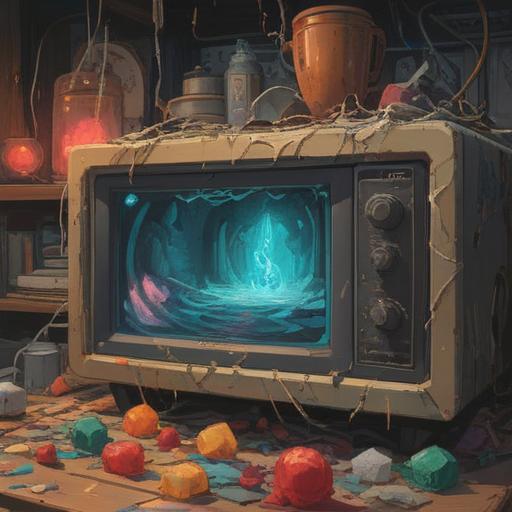 A broken microwave symbolizing a spiritual awakening, representing change and transformation, mystical energy surrounding the appliance, ethereal light, abstract representations of time and space, a kitchen setting filled with vibrant colors, thought-provoking imagery, 4k