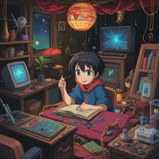 A broken electronic device surrounded by lucky items, vibrant colors, whimsical layout, fortune charms and symbols, contrasting textures, storytelling elements, playful atmosphere, 4k