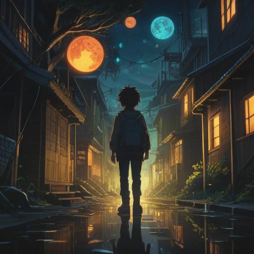 A mysterious scene depicting a sudden blackout, faint glowing orbs of light floating in the darkness, a shadowy figure observing the surroundings, ethereal energy radiating from the disconnected power lines, the atmosphere filled with tension and anticipation, deepening shadows creating an eerie feel, spiritual symbols faintly visible in the background, 4k