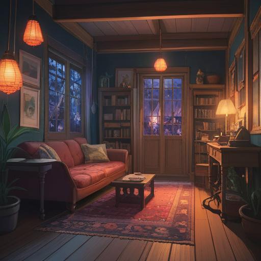 A mystical and serene illustration of a dimly lit room, flickering lights casting playful shadows, an ethereal glow surrounding a meditative figure, symbols of spirituality like candles and crystals scattered around, gentle wisps of energy flowing through the air, a sense of peace and enlightenment, 4k