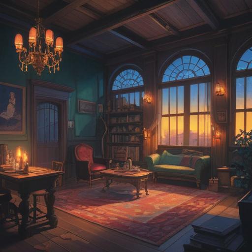 A mystical scene depicting a dimly lit room as the lights flicker and go out, an ethereal presence looming, shadows dancing on the walls, a faint glow of orbs representing spiritual signs, a feeling of unease yet curiosity, intricate details in the furniture and decor, an atmosphere of mystery and spirituality, 4k
