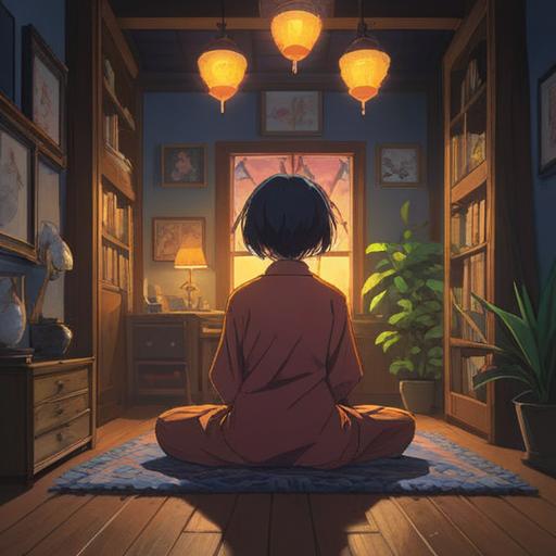 A serene moment in a dimly lit room, shadows dancing on the walls as the power flickers out, a calm figure meditating in the center, surrounded by soft, glowing orbs of light, symbolizing spiritual awakening and positive energy, gentle hues of blue and gold, an atmosphere of tranquility and reflection, 4k