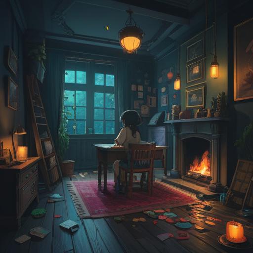 A scene depicting a sudden blackout, a dimly lit room filled with surprise and excitement, a glowing lucky charm shining in the darkness, shadows dancing on the walls, a sense of mystery and anticipation, characters reacting in awe and curiosity, soft glow illuminating their faces, 4k