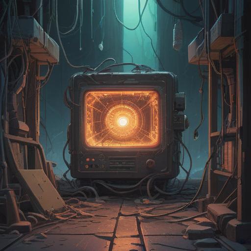 A surreal scene depicting a broken electronic device, ethereal light emerging from the cracks, tranquil aura surrounding the object, symbols of positive energy and transformation, nature elements intertwined with the device, whimsical colors, dreamlike atmosphere, a sense of rebirth and spiritual awakening, 4k