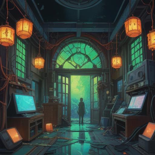 A mystical scene depicting spiritual signs when electronic devices malfunction, symbolic representations of energy fields, ethereal glow surrounding broken gadgets, mysterious aura, presence of guardian spirits, elements of nature subtly integrated, vivid colors, serene atmosphere, thought-provoking imagery, 4k