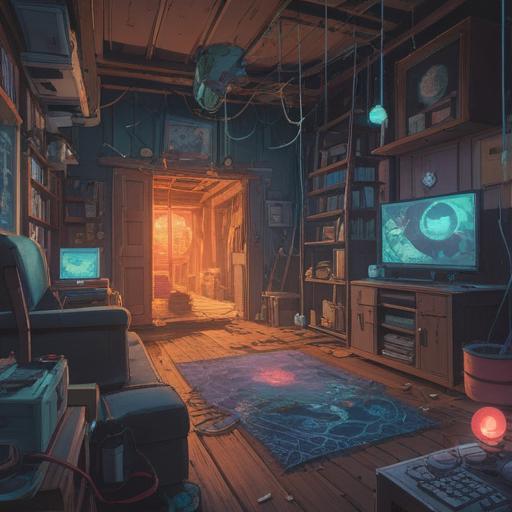 A spiritual scene depicting the positive signs received when electronic devices malfunction, ethereal glow surrounding broken appliances, mystical symbols emerging in the air, serene atmosphere, soft light filtering through, vibrant colors blending harmoniously, abstract representations of energy, calming environment, 4k