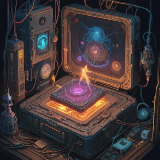 A surreal illustration depicting a broken electronic device surrounded by mystic symbols, glowing light emanating from the device, ethereal presence indicating spiritual energy, subtle hints of warning signs like butterflies and feathers, a soft, dreamy background blending technology and spirituality, vibrant and contrasting colors, 4k