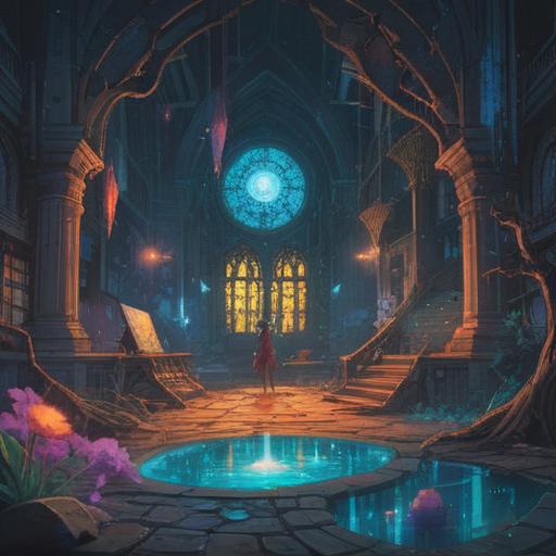 A mystical and serene scene, broken electronics scattered around a glowing aura, symbols of transformation and renewal, soft light illuminating the divine message, nature elements intertwined, reflecting positive energy, calm atmosphere, vibrant colors, dreamlike quality, 4k