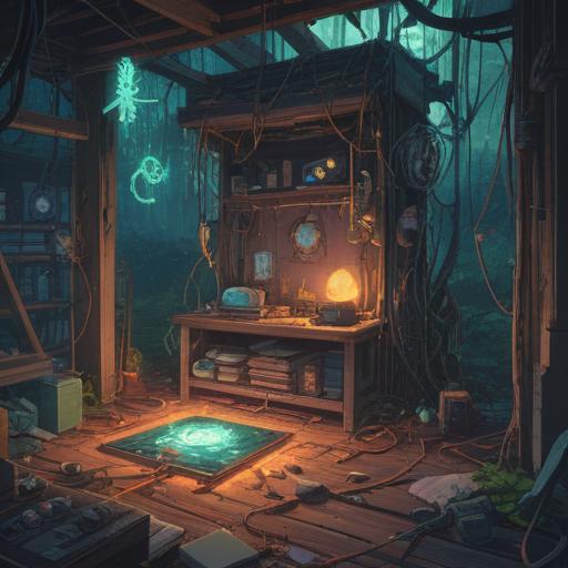 A mystical scene depicting broken electronic devices, glowing softly, surrounded by ethereal light, symbolizing spiritual insights and positive signs, nature intertwined with technology, an aura of tranquility, deep reflections, vibrant colors, harmonious balance, surreal atmosphere, inviting sense of discovery, 4k