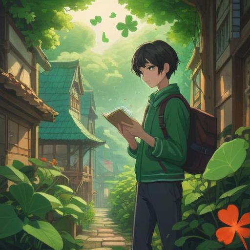 A vibrant and optimistic scene depicting a person discovering a lucky charm at their new job, a beautifully designed four-leaf clover on their desk, surrounded by colorful office supplies, warm sunlight streaming through the window, a sense of hope and opportunity in the air, coworkers smiling and collaborating nearby, a motivational poster on the wall, cheerful and welcoming atmosphere, 4k