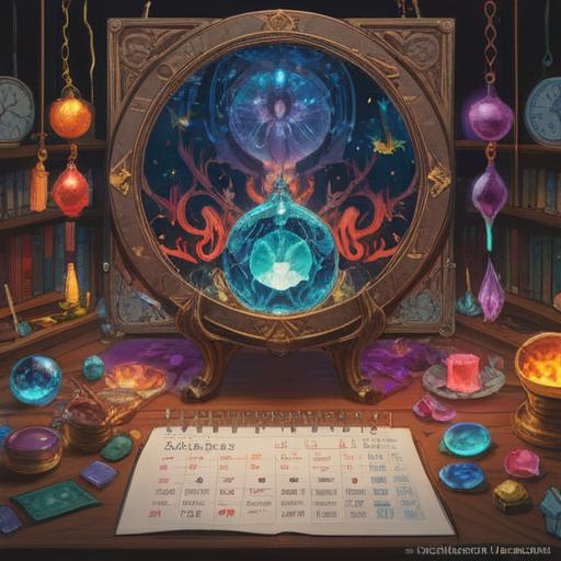 A vibrant illustration depicting a lucky item for a smooth career change, a shimmering gemstone in the center, surrounded by a calendar marked with important dates, a briefcase with positive symbols, a compass symbolizing direction, glowing aura highlighting the item, optimistic atmosphere, professional setting, 4k