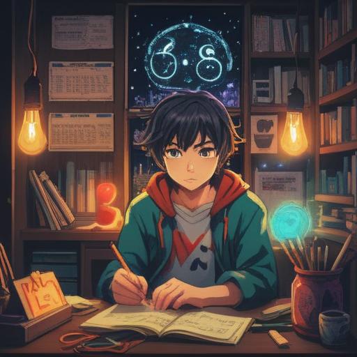 A young professional sitting at a desk, surrounded by an aura of glowing symbols representing intuition and guidance, a calendar marked with important dates, nature elements like plants and crystals incorporated into the scene, a sense of focus and determination in their expression, light streaming in from a window illuminating the workspace, 4k