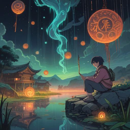 A contemplative scene illustrating the struggle of job hunting, mystical signs represented by floating symbols in the air, a person looking pensive and lost in thought, surrounded by nature, a subtle glow around the signs, hints of ethereal guidance, a balance of hope and uncertainty, serene atmosphere, 4k