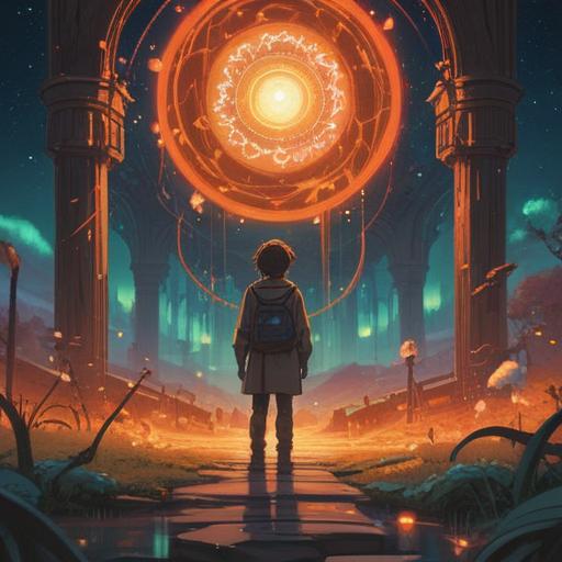 A serene scene depicting a person standing at a crossroads, surrounded by glowing orbs of light representing potential paths, ethereal energy flowing around, symbols of growth and transformation in the background, a sense of calm determination, soft celestial colors, 4k