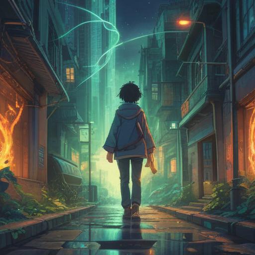 A serene and enlightening illustration of a person standing at a crossroads, illuminated by ethereal light, surrounded by symbolic elements of change and growth, such as leaves changing color and a clear sky, representing the spiritual significance of career transitions, with a sense of calmness and clarity, 4k