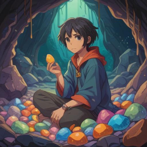 A captivating illustration of a person surrounded by various lucky stones, vibrant colors, emphasizes the meanings of each stone, serene setting, a gentle light illuminating the stones, an inviting atmosphere, detailed textures on the stones, symbols of good fortune, 4k