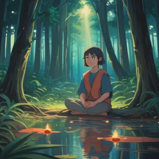 A serene illustration capturing the moment of self-reflection during a career transition, ethereal light shining through a tranquil forest, a person meditating surrounded by floating symbols of guidance and intuition, soft and luminous colors, a sense of peace and clarity, intricate details showcasing nature, uplifting atmosphere, spiritual elements, 4k