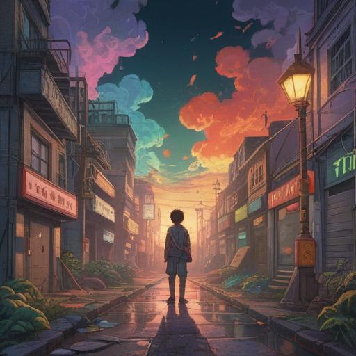 A surreal illustration depicting the spiritual meaning of anxiety related to job change, a person standing at a crossroads, surrounded by ethereal light, shadowy figures representing uncertainty, colorful butterflies symbolizing transformation, swirling clouds above, a calm yet mysterious atmosphere, intricate details, 4k