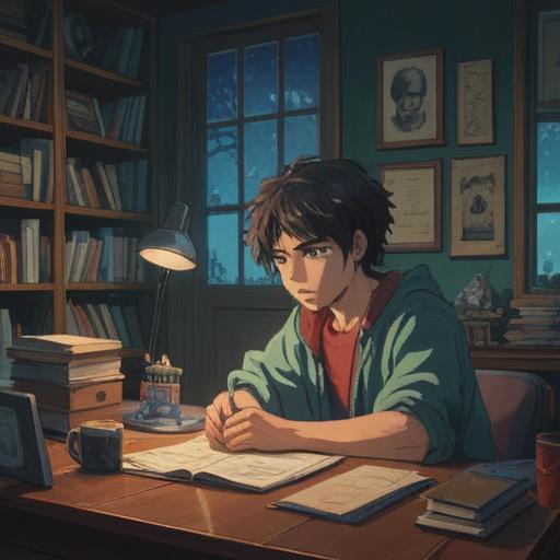 A contemplative scene depicting a person sitting at a desk in a dimly lit room, looking stressed and fatigued, surrounded by paperwork and a laptop, a shadowy silhouette representing a spiritual presence in the background, glowing symbols of health and wellness floating around, an aura of concern and introspection, rich textures, balanced composition, 4k