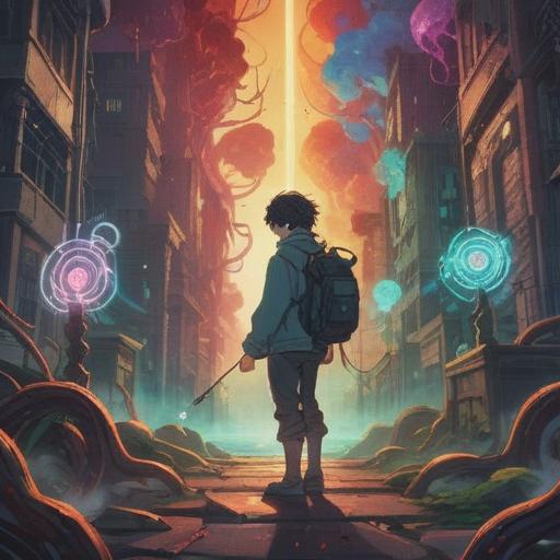 A surreal illustration depicting obstacles in a career transition, ethereal elements symbolizing spiritual interference, a figure standing at a crossroads, surrounded by swirling clouds and mystical symbols, vibrant colors, dreamlike atmosphere, thoughtful expression, intricate details, 4k