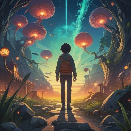 A dreamy illustration capturing the spiritual essence of career transitions, a person standing at a crossroads, ethereal light surrounding them, symbols of growth and change, serene nature backdrop, soft aura, feelings of hope and renewal, vibrant energy, harmonious colors, 4k