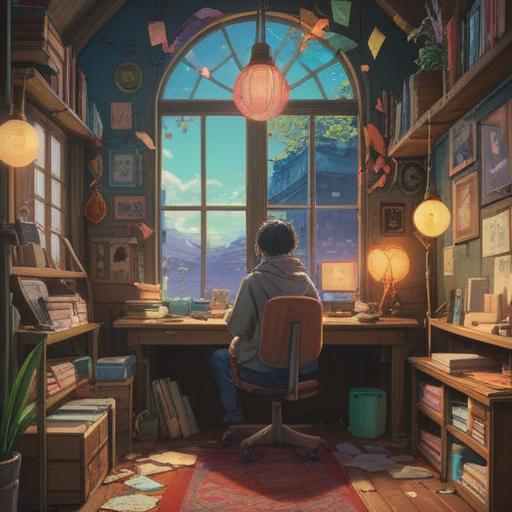 An elaborate visual representation of a compilation of various ideas, organized and neatly presented, colorful sticky notes, a wooden desk with open notebooks, a digital tablet displaying charts and graphs, a warm sunlight streaming through a window, calming and inviting atmosphere, clear focus on the theme of summarization, 4k