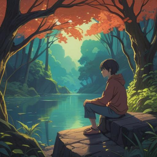 A serene scene depicting a person sitting peacefully in a tranquil nature setting, deep in thought, with a glowing light emanating from within, symbolizing their inner voice guiding them, surrounded by lush greenery and soft sunlight filtering through the trees, representing clarity and inspiration, 4k